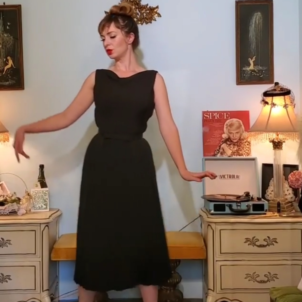 Vintage 1940s Black Crepe Evening Dress